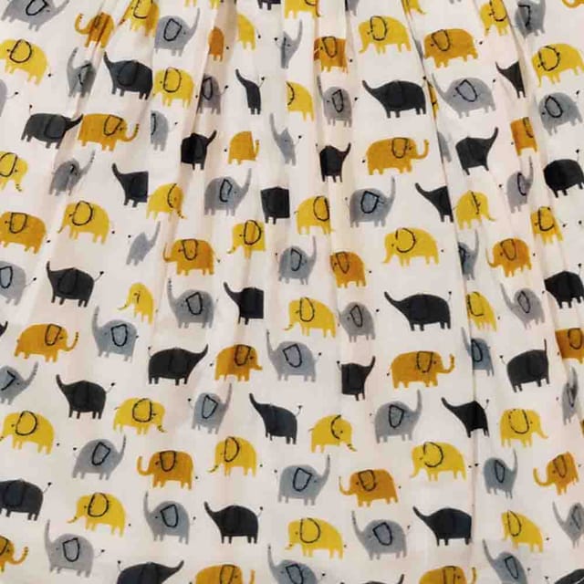 Snowflakes Girls Frock With Black Elephant Prints- Off White