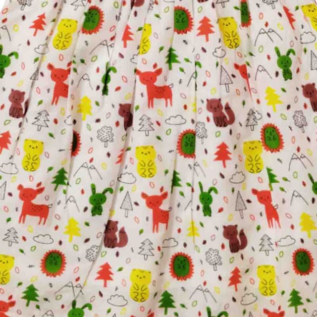 Snowflakes Girls Frock With Animals Prints- White