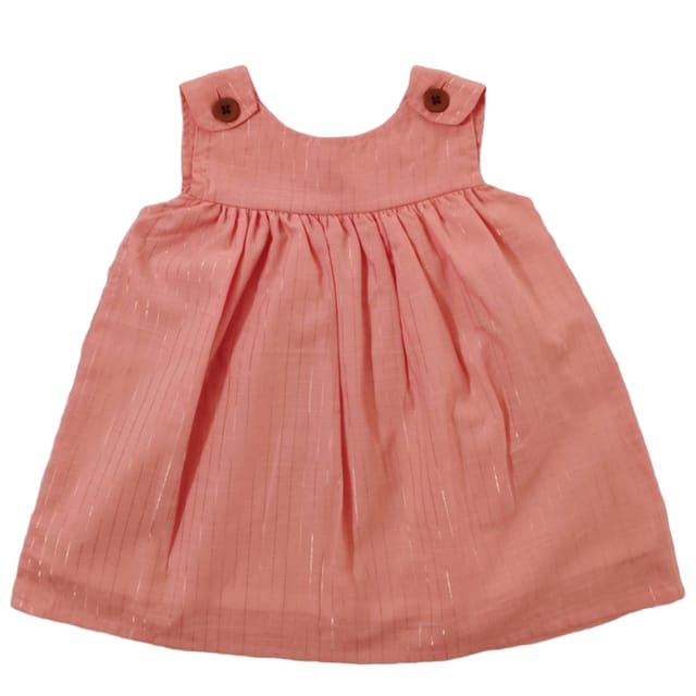 Snowflakes Girls Sleeveless Striped Frock - Peach