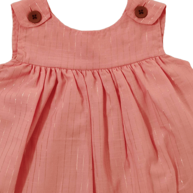 Snowflakes Girls Sleeveless Striped Frock - Peach