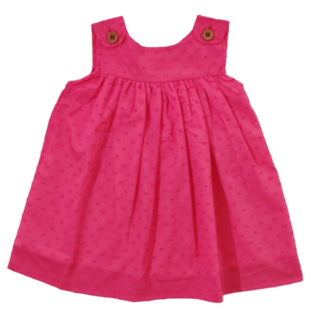 Snowflakes Girls Sleeveless Frock With Self Design - Pink