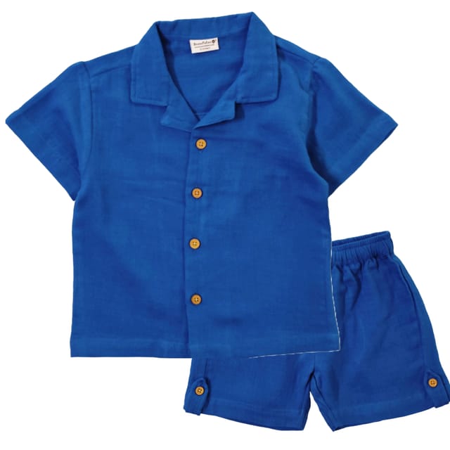 Snowflakes Unisex Cotton, Double Muslin Co-Ord Set - Royal Blue