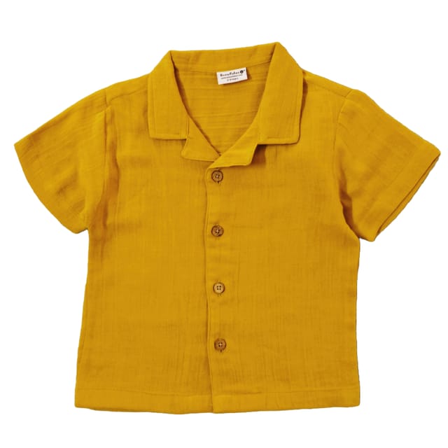 Snowflakes Unisex Cotton, Double Muslin Co-Ord Set - Mustard Yellow