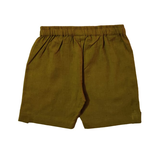 Snowflakes Boys Solid Cotton Shorts - Army Green