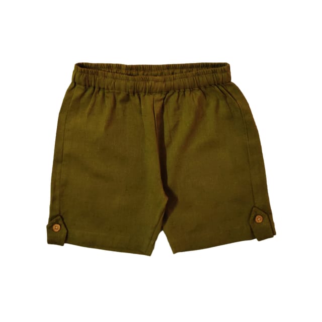 Snowflakes Boys Solid Cotton Shorts - Army Green
