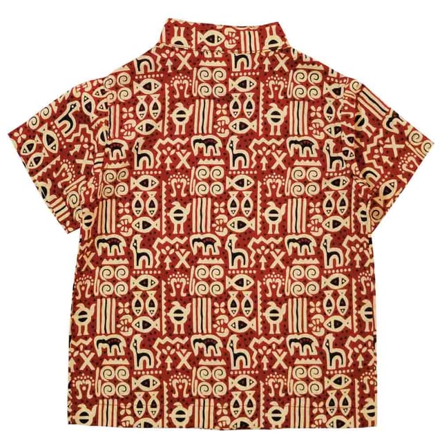 Snowflakes Boys Half Sleeve Cotton Shirt With kalamkari print   - Maroon