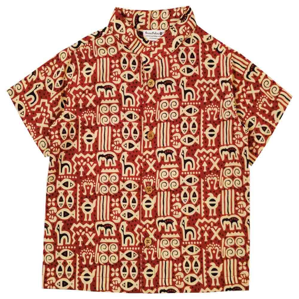 Snowflakes Boys Half Sleeve Cotton Shirt With kalamkari print   - Maroon