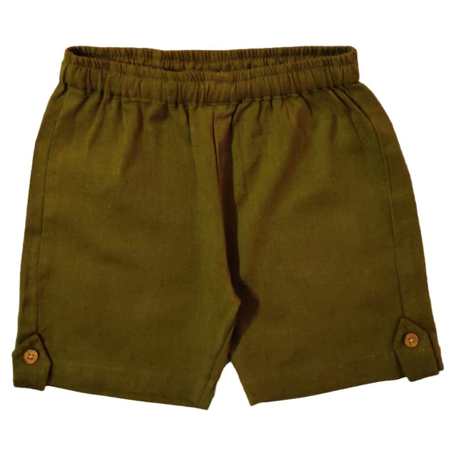 Snowflakes Boys Solid Cotton Shorts - Army Green