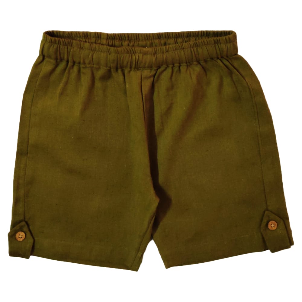 Snowflakes Boys Solid Cotton Shorts - Army Green