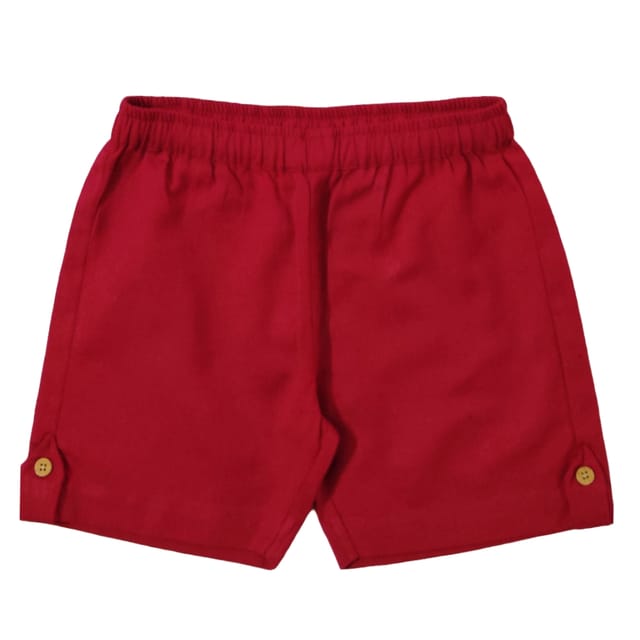 Snowflakes Boys Cotton Solid Shorts - Maroon