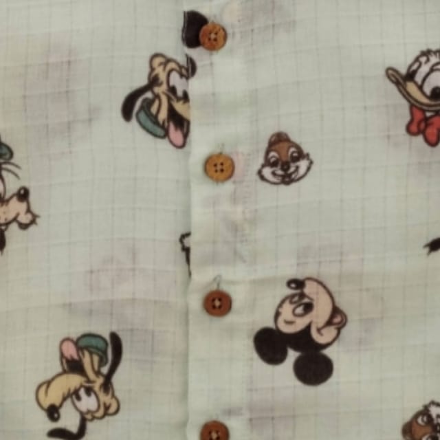 Snowflakes Boys Half Sleeve Cotton Muslin Shirt With Disney Prints - Pista Green