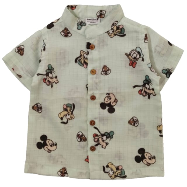 Snowflakes Boys Half Sleeve Cotton Muslin Shirt With Disney Prints - Pista Green
