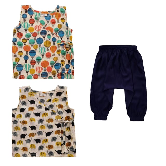 Snowflakes Unisex Infant Jabla Tops With Harem Pant Set Combo - White & Navy Blue