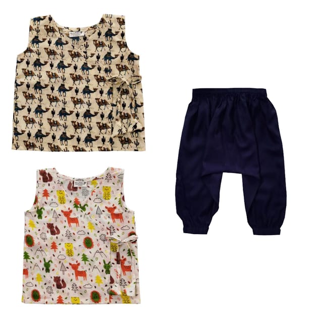 Snowflakes Unisex Infant Jabla Tops With Harem Pant Set Combo - White, Off White & Navy Blue