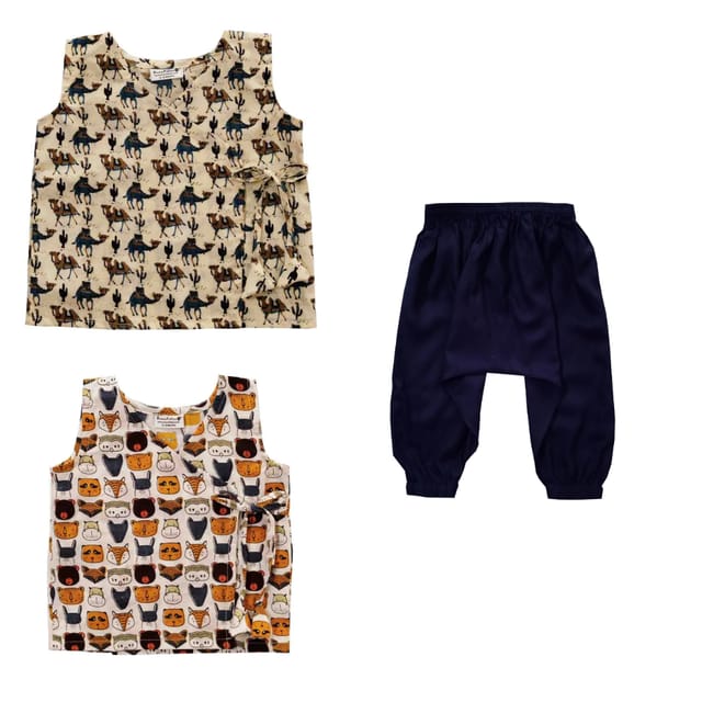 Snowflakes Unisex Infant Jabla Tops With Harem Pant Set Combo - White & Navy Blue