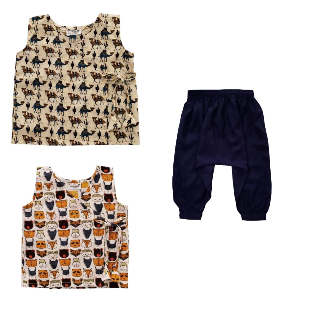 Snowflakes Unisex Infant Jabla Tops With Harem Pant Set Combo - White & Navy Blue
