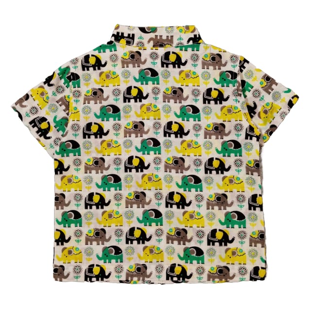 Snowflakes Boys Half Sleeve Cotton Shirt With Elephant Prints - White