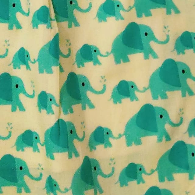Snowflakes Girls Frock With Blue Elephants Prints- Cream