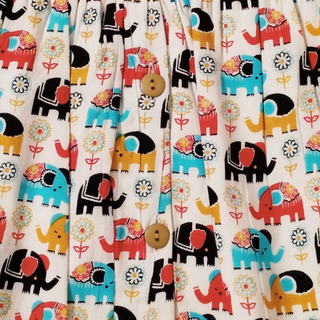 Snowflakes Girls Frock With Elephants Prints- White