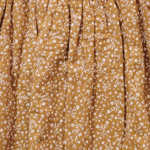 Snowflakes Cotton Bell Sleeved Dress With Flower Prints - Brown