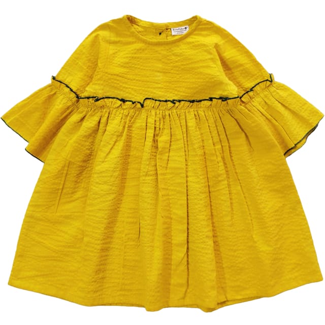 Snowflakes Cotton Bell Sleeved Dress - Yellow