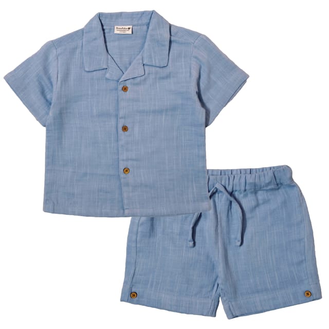Snowflakes Unisex Slub Cotton, Co-Ord Set - Light Blue
