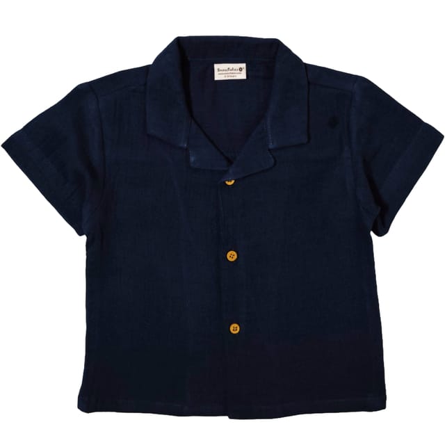 Snowflakes Unisex Cotton, Double Muslin Co-Ord Set - Navy Blue