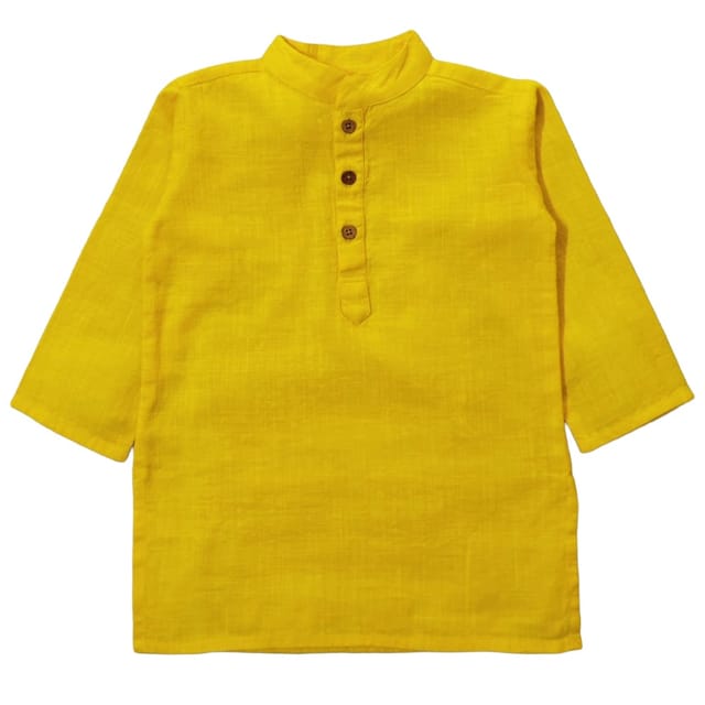 Snowflakes Boys Solid, Slub Cotton, Kurta And Pyjama Set - Lime Yellow & White