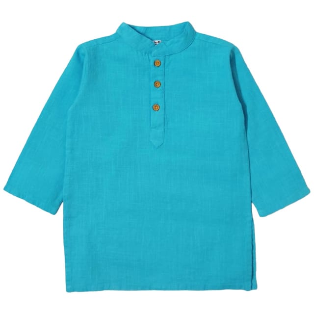 Snowflakes Boys Solid, Slub Cotton, Kurta And Pyjama Set - Sky Blue & White