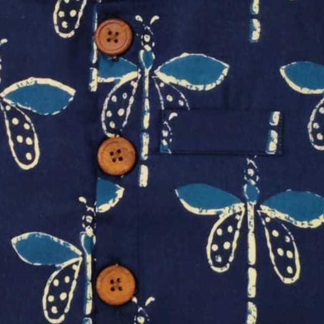 Snowflakes Boys, Cotton Waistcoat With Butterfly Prints - Indigo