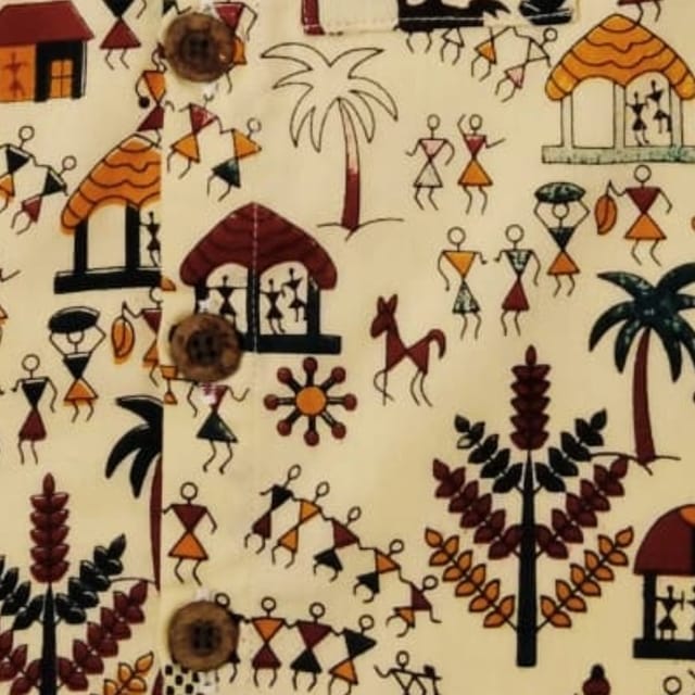 Snowflakes Boys Cotton Waistcoat With Worli Prints - Off White