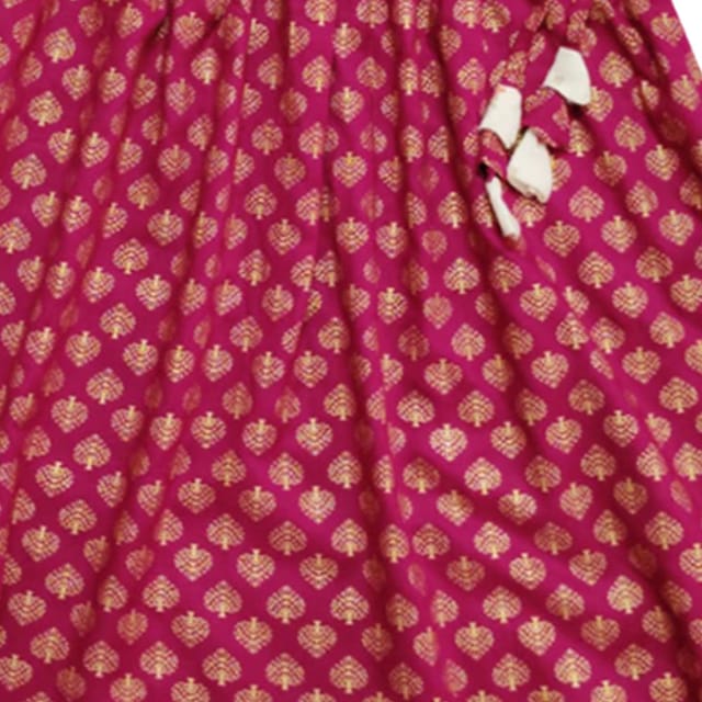 Snowflakes Girls' Lehenga Set , Foil Printed, Rayon Fabric With Leaf Prints - White & Maroon