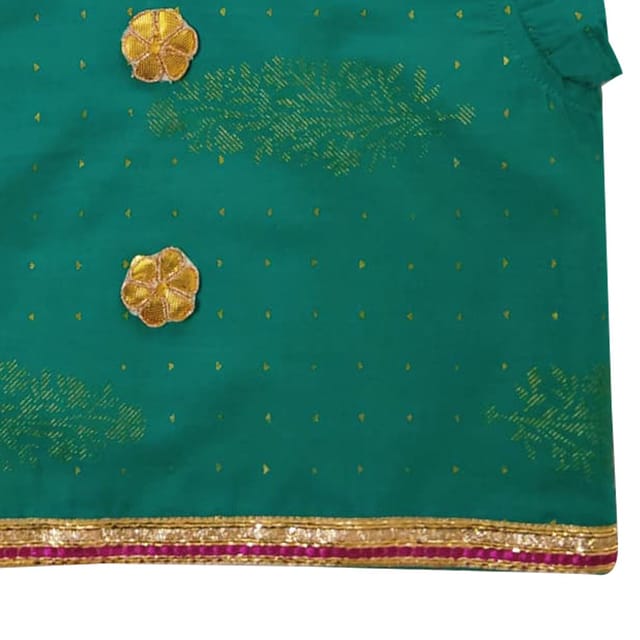 Snowflakes Girls' Lehenga Set ,Rayon Fabric With Floral Printed Bottom - Green & Pink