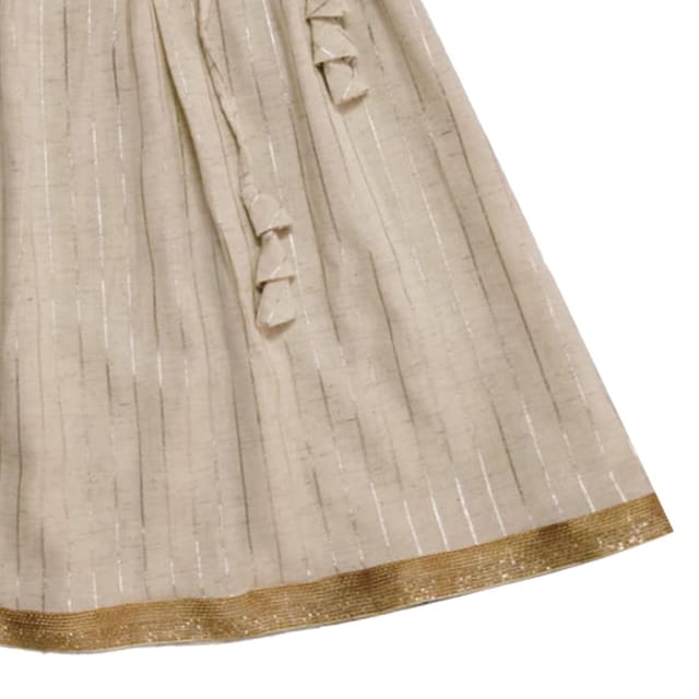 Snowflakes Girls' Lehenga Set ,Foil Printed, Cotton Fabric With Stripes - White