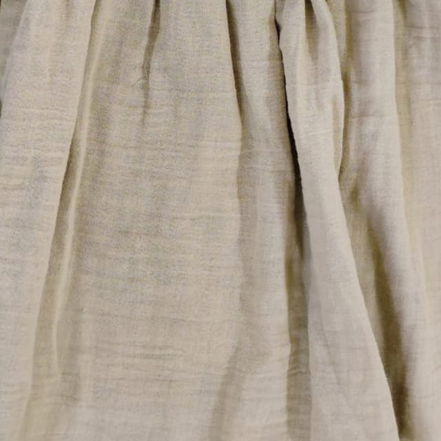 Snowflakes Double Muslin, Half Sleeve Dress With Frill At Neck And Yoke - Cream