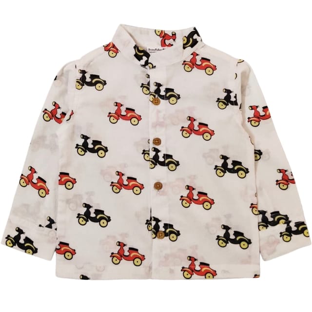 Snowflakes Full Sleeve Shirt With Bike Prints - White