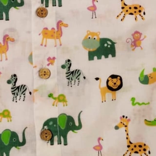 Snowflakes Full Sleeve Shirt With Animals Print - White