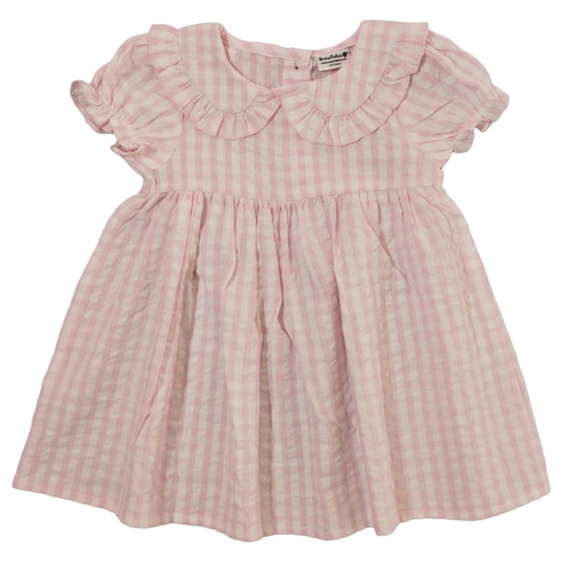 Snowflakes Girls' Short Sleeve, Cotton Checkered Fabric - Pink