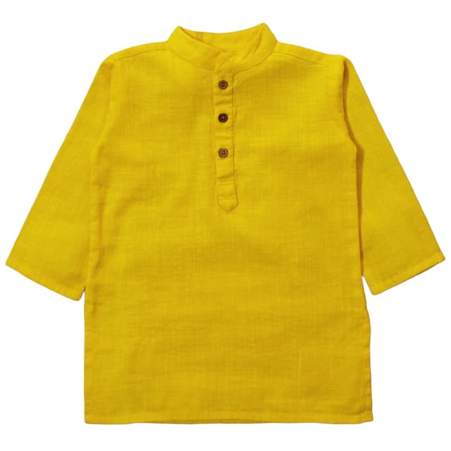 Snowflakes Boys Solid, Slub Cotton, Kurta And Pyjama Set - Lime Yellow & White