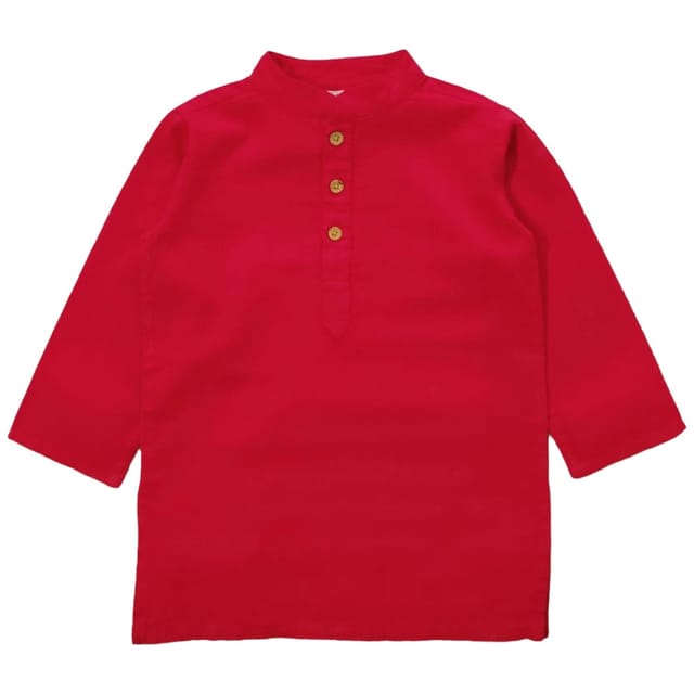 Snowflakes Boys Solid, Slub Cotton, Kurta And Pyjama Set - Red  & White