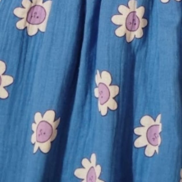Snowflakes Girls' Short Sleeve, Double Muslin Fabric Dress With Flower Prints - Blue