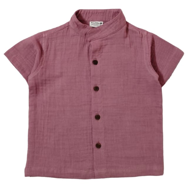 Snowflakes Boys Half Sleeve Double Gauze Fabric Solid Shirt - Pink