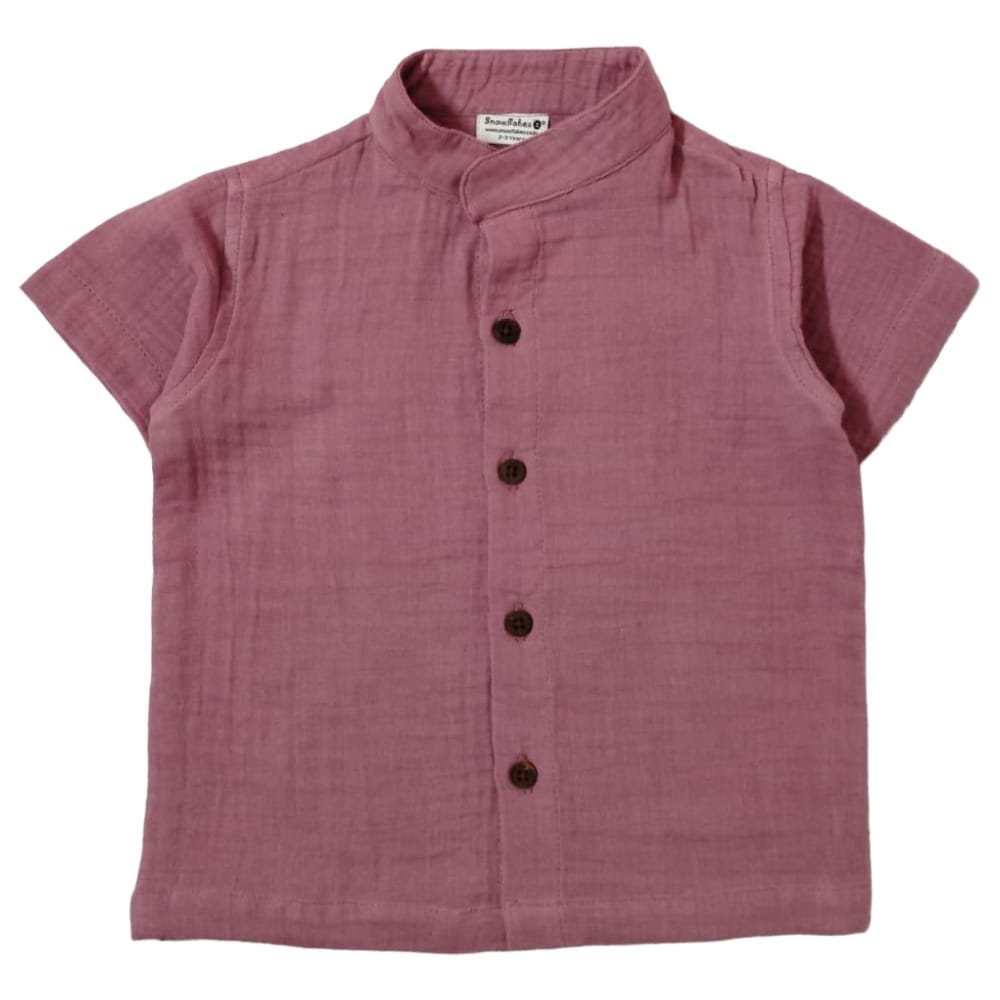 Snowflakes Boys Half Sleeve Double Gauze Fabric Solid Shirt - Pink
