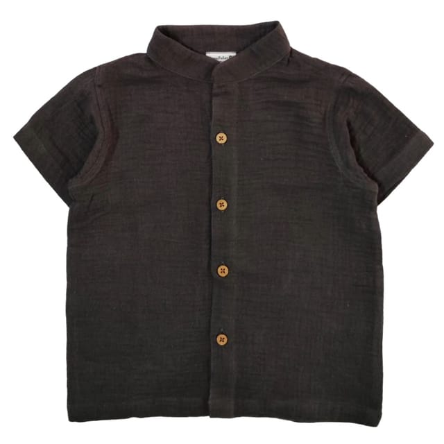 Snowflakes Boys Half Sleeve Double Gauze Fabric Solid Shirt - Charcoal Grey