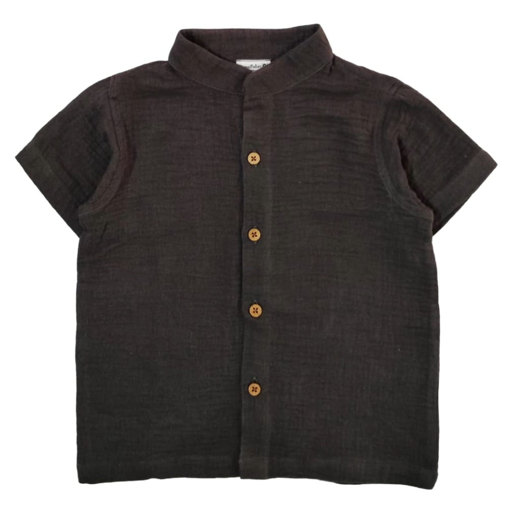 Snowflakes Boys Half Sleeve Double Gauze Fabric Solid Shirt - Charcoal Grey