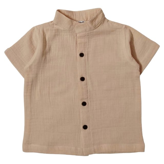 Snowflakes Boys Half Sleeve Double Gauze Fabric Solid Shirt - Beige