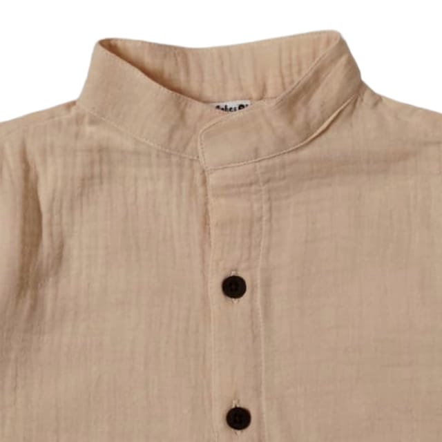 Snowflakes Boys Half Sleeve Double Gauze Fabric Solid Shirt - Beige