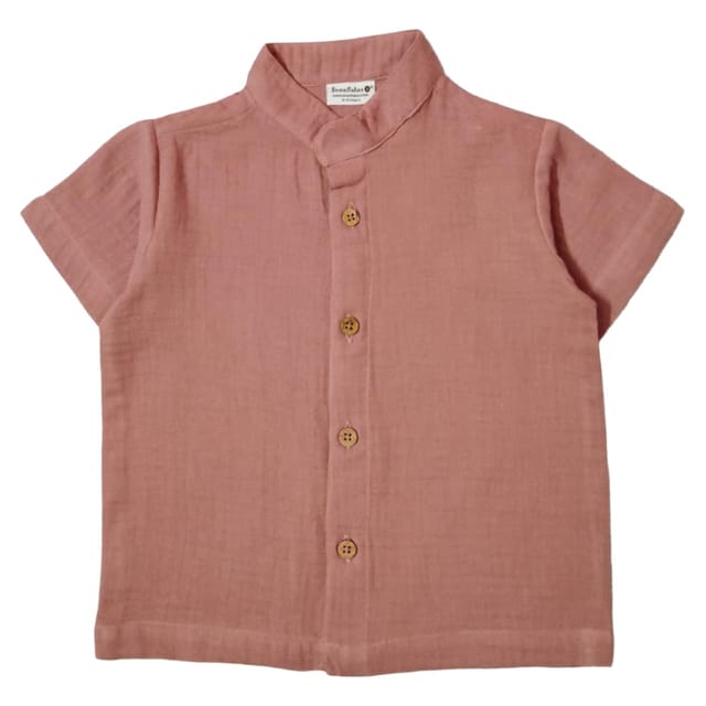 Snowflakes Boys Half Sleeve Double Gauze Fabric Solid Shirt - Peach