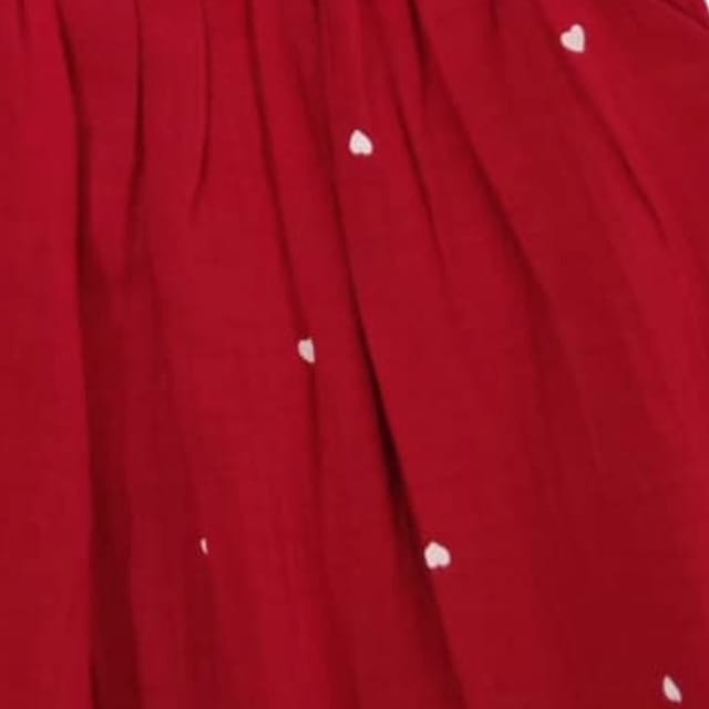 Snowflakes Girls' Short Sleeve, Double Muslin Fabric Dress - Red