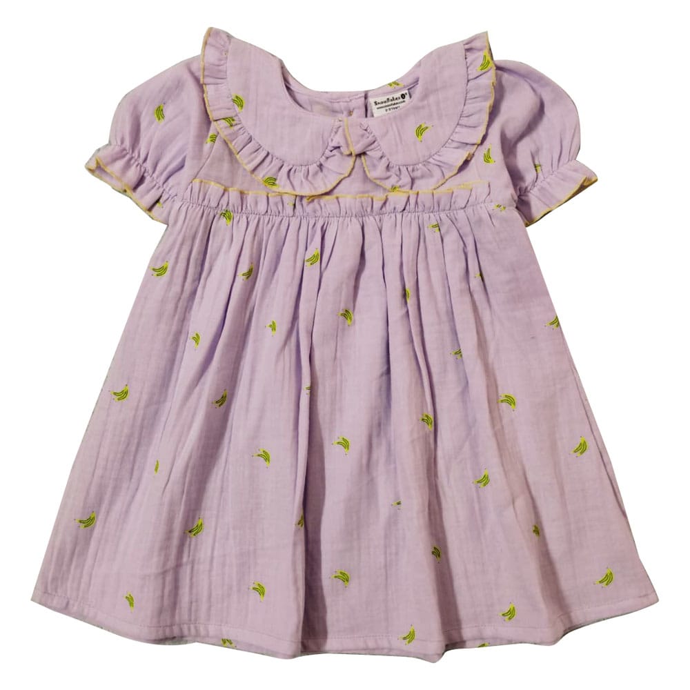 Snowflakes Girls' Short Sleeve, Peter Pan Collared, Double Fabric, Printed Dress - Lavender